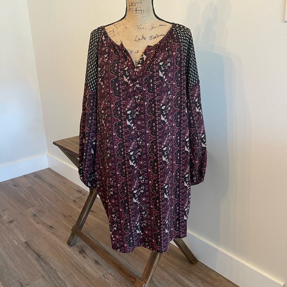 Dina Be Boho Long Sleeve Purple and Black Dress Size Medium
